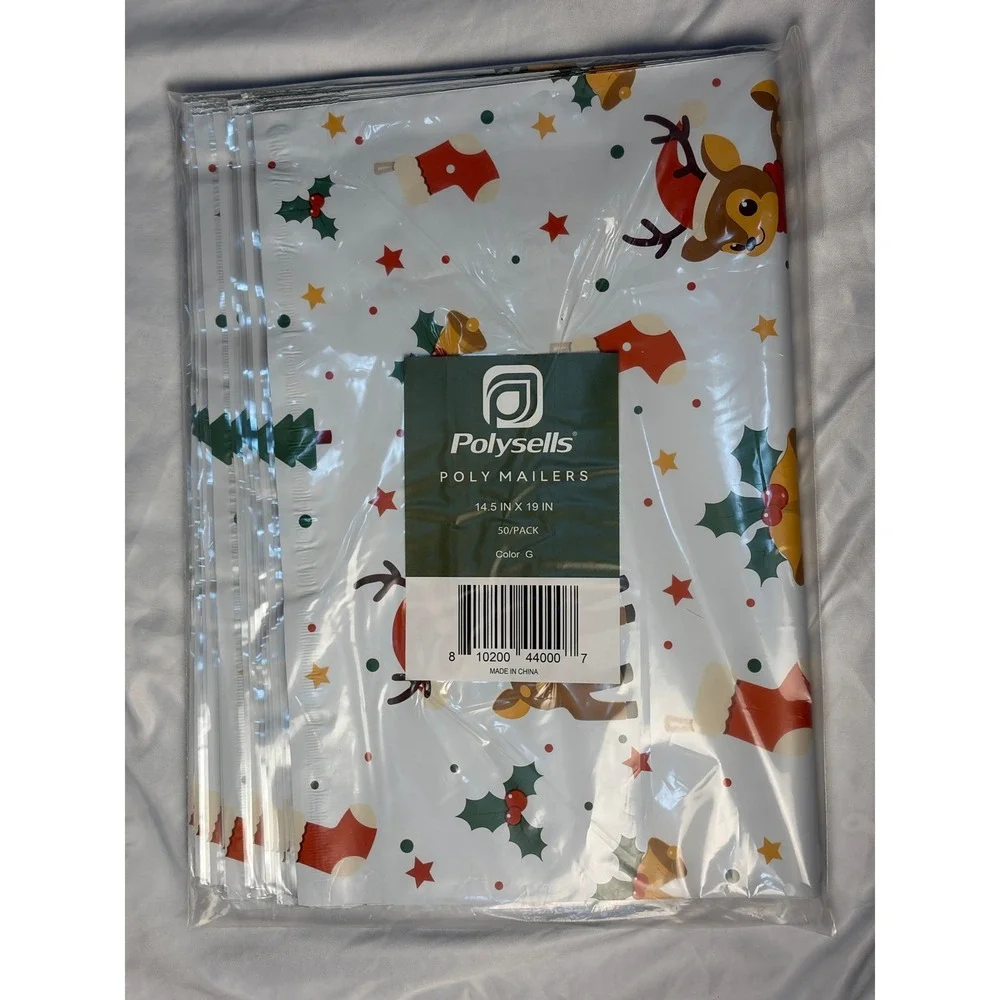 Polysells 50 Pack Christmas Reindeer Poly Mailers 14.5 x 19 Shipping Bags
